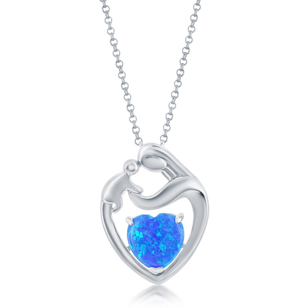 Sterling Silver White Opal Heart Mother & Child Pendant - Silvadi