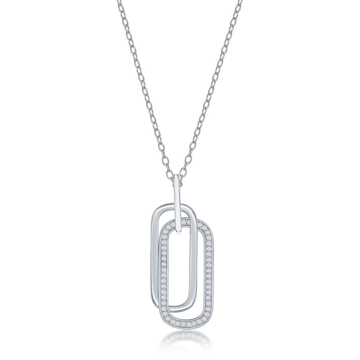Sterling Silver Double Oval CZ Necklace - Silvadi