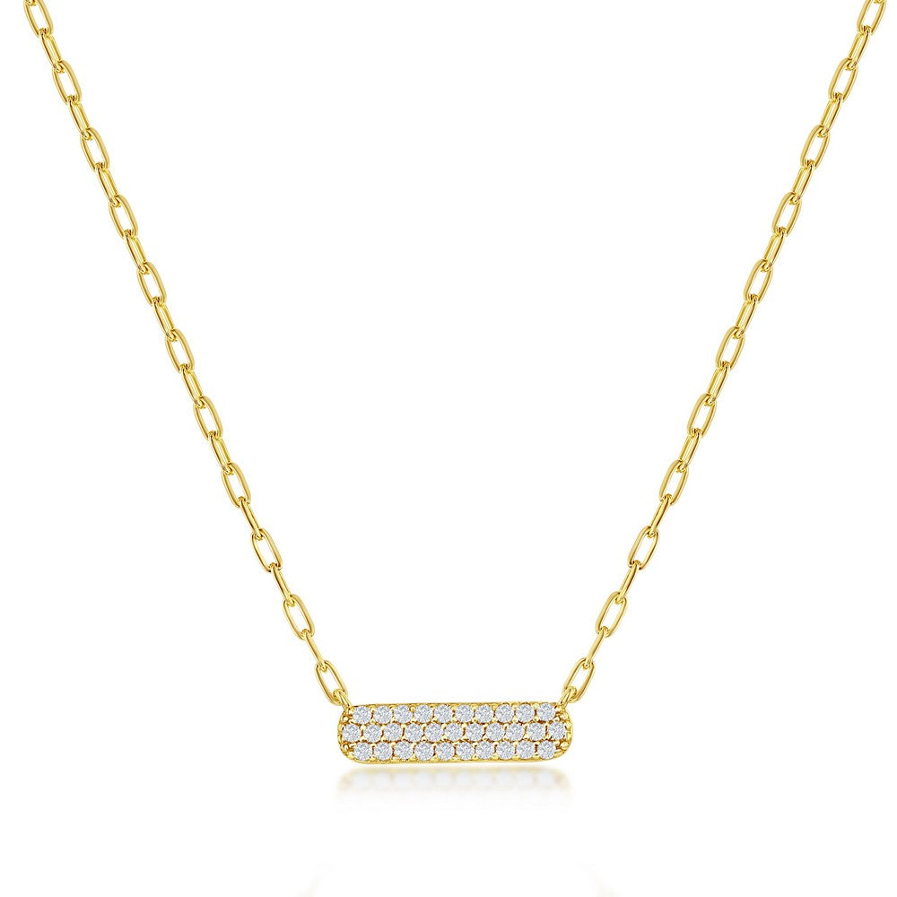 Sterling Silver Small CZ Bar Necklace - Gold Plated - Silvadi