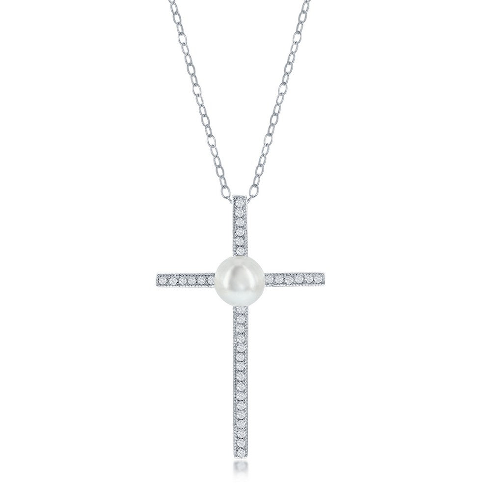 CZ and Pearl Cross Pendant