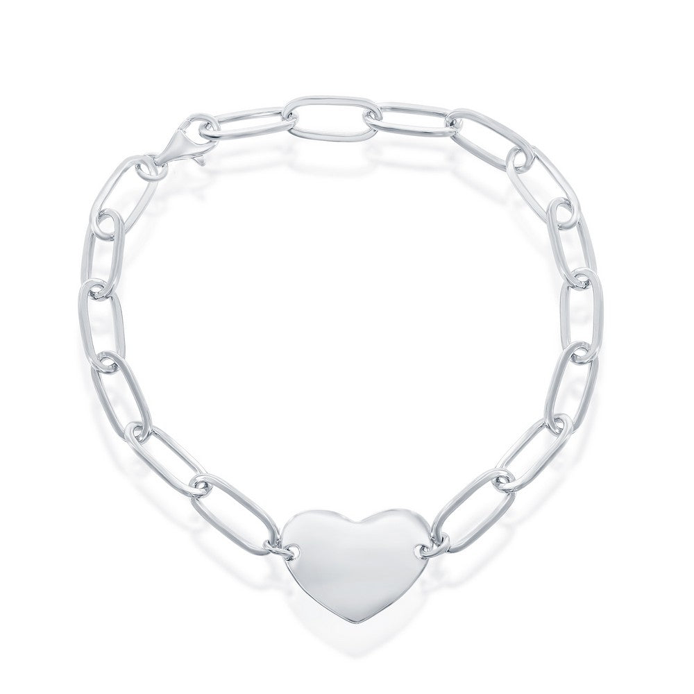 Sterling Silver Polished Heart Paperclip Bracelet - Silvadi