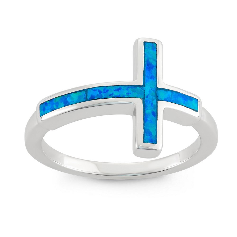 Opal Cross Ring | Blue Cross Ring | Silvadi
